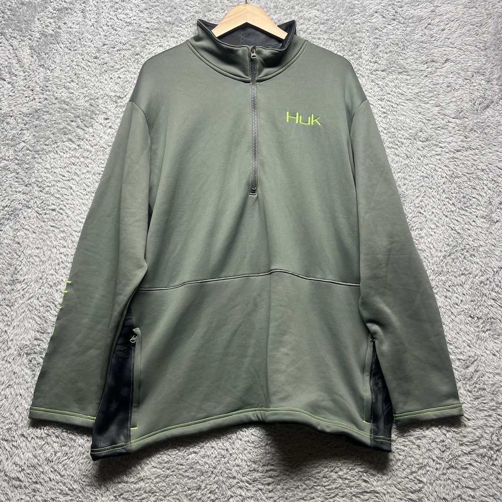 Huk Fishing 1/4 Zip Tidewater Kryptek Mens XXL Gray Green Pullover Sweatshirt